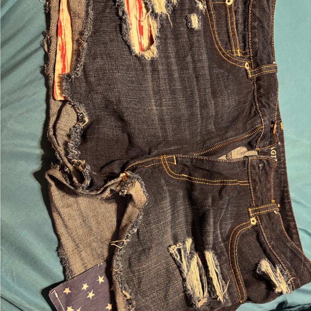 American Eagle Outfitters Dark Blue Distressed Denim Shorts